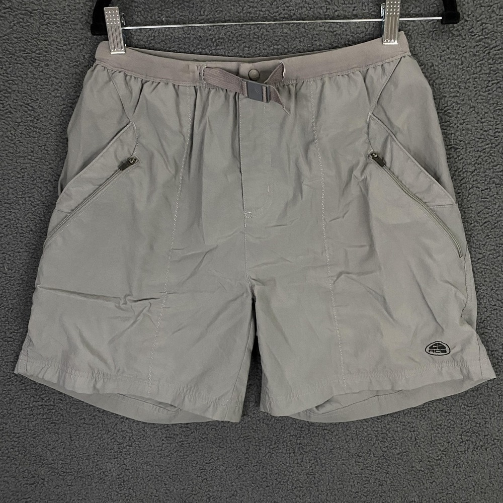 Nike ACG Womens Medium 8-10 Gray Belted Elastic Waist Hiking Swim Trunks VTG Y2K